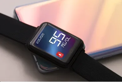 Concept illustration of smartwatch showing glucose level